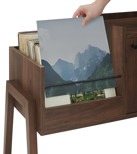 Crosley Furniture Luna Record Player Cabinet Turntable Stand, Storage for up to 175 Vinyl Records, Walnut Crosley Furniture