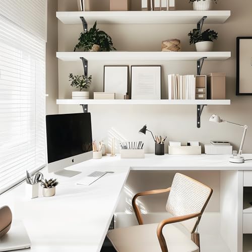 Kaboon White Table Top 23.62" D x 55" W, Solid One-Piece Desktop, Universal Wood Countertop, Reversible Laminate Top, Double Desks, L-Desk DIY, for Home and Commercial Kaboon