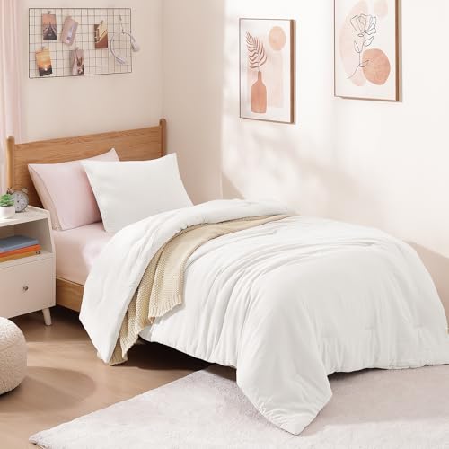 WRENSONGE Twin/Twin XL Comforter Set for Girls Boys Teens, 1 White Comforter & 1 Pillow Sham, Soft Lightweight Kids Comforter Sets for All Seasons Dorm Bedding WRENSONGE
