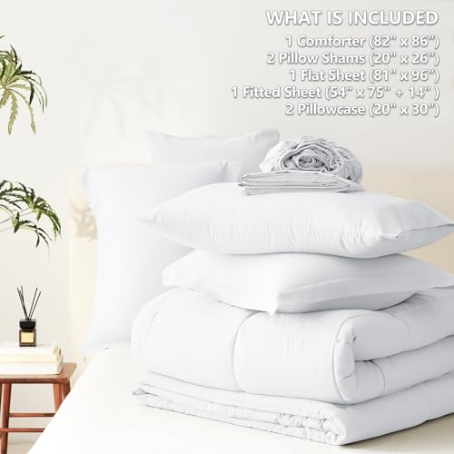 CozyLux Full Size Comforter Sets White - 7 Pieces Bed in a Bag Full, Oeko-Tex Certified Bed Set, All Season Soft Bedding Set with Down Alternative Comforter, Sheets, Pillowcases & Pillow Shams CozyLux