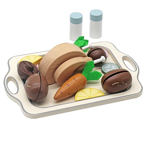 Touch us Thanksgiving Turkey Wooden Kitchen Accessories Toys Wooden Play Food for Little Kids, Pretend Play Roast Chicken Toys for Children Great Lunch Set for 3, 4, 5 Year Old Girls and Boys touch us