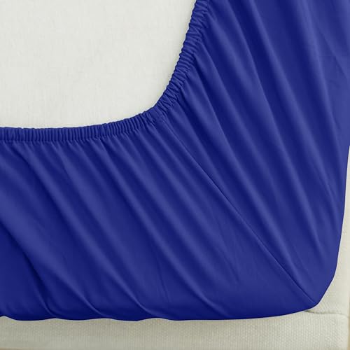 Mocassi Queen Fitted Sheet - Deep Pocket Cooling Sheets up to 16 inch - Hotel Luxury 1800 Premier - Softest Sheets - Wrinkle Resistant - 1 Single Bottom Fitted Sheet, Queen, Imperial Blue Mocassi
