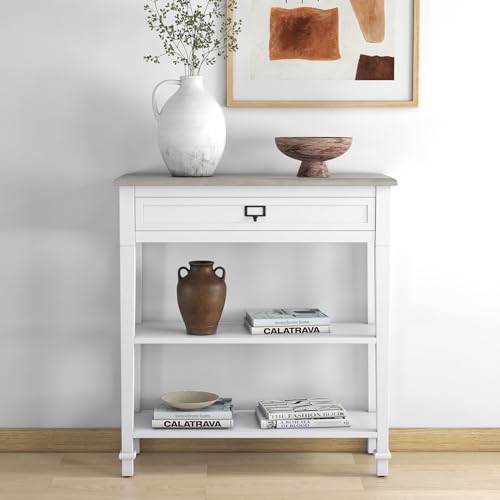 kinbor Accent White Console Table with Drawer and Shelf, Wood Sofa Table with Storage for Entryway Hallway Living Room kinbor