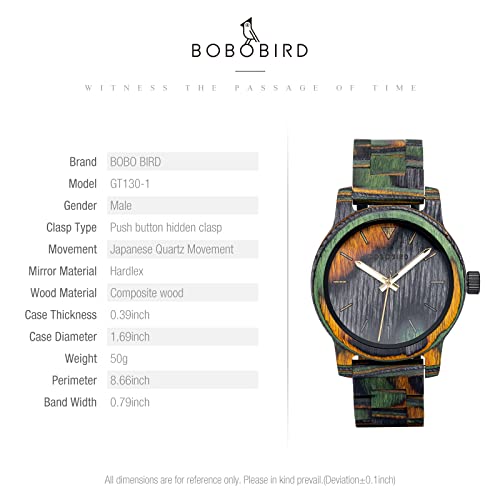 BOBO BIRD Men Wooden Watch Fashion Quartz Analog Wristwatch Colorful Handmade Wooden Watches for Men (Green-Wood) BOBO BIRD