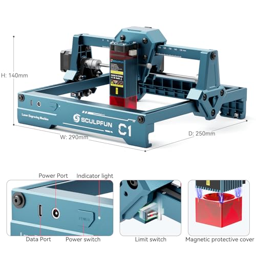 SCULPFUN C1 Mini Laser Engraver, 3W Portable Laser Engraving Machine with 0.04mm Ultra Fine Spot, Work for DIY Beginners,Plywood,Leather,Kraft Paper,Slate, Engraving Area 150 * 130mm SCULPFUN