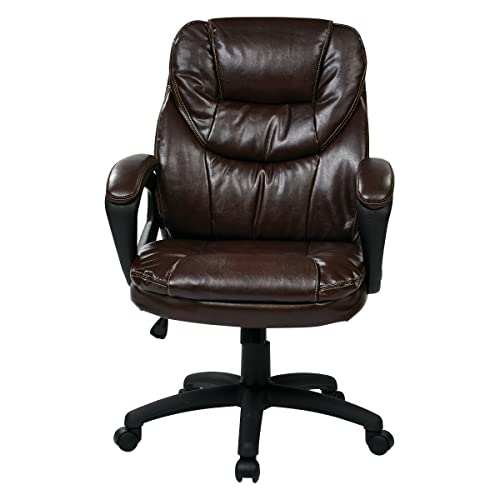 Office Star FL Series Faux Leather Manager's Adjustable Office Chair with Lumbar Support and Padded Arms, Chocolate Office Star Products