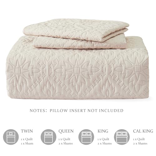 Exclusivo Mezcla King Quilt Bedding Set, Lightweight Soft Bedspreads Coverlets with 2 Pillow Shams, Modern Brich Beige Oversized Quilts King Size for All Seasons Exclusivo Mezcla