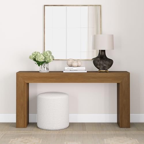 Plank+Beam Grand Console Table, 66 Inch Modern Solid Wood Sofa Table, Narrow Entryway Table for Hallway, Behind The Couch, Living Room, Foyer, Pecan Wirebrush Plank+Beam