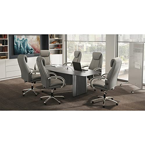 Thaweesuk Shop New Walnut 14 FT Modern Boat Shaped Conference Table Wood Hide Wires Inside Elliptical Metal Legs Desk Grommets Racetrack Room 3 Power Modules Silver Boardroom Office Furniture Business Generic