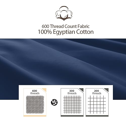Shunjie.Home 100% Cotton Full Bed Sheets Set - 600 Thread Count Sateen - 4 Piece Bed Sheet Set, Deep Pocket with All Around Elastic, Breathable & Durable Hotel Luxury Bedding - Navy Blue Shunjie.Home