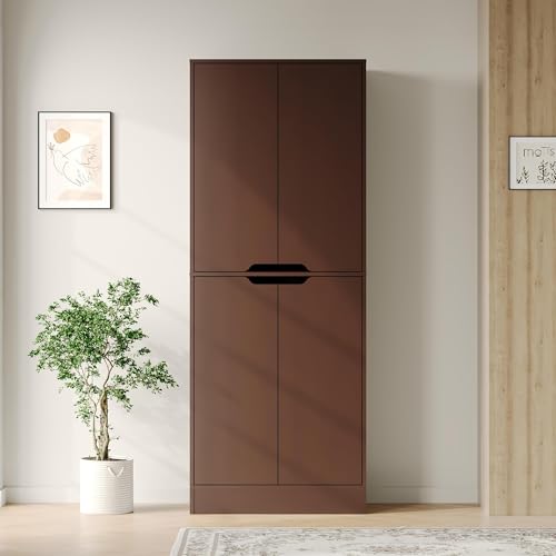 Housoul 71" Tall Freestanding Pantry Storage Cabinet, 4 Doors Larder Cupboard with Adjustable Shelves, Kitchen Hutch for Kitchen & Dining Room, Walnut Housoul