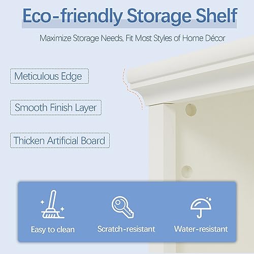 5-Shelf Tall Bookcase in White – Spacious Wooden Bookshelves for Home Office, Living Room, and Bedroom blini