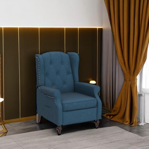 VUYUYU Wingback Recliner Chair, Push Back Arm Chair with Heat and Massage, Tufted Single Sofa for Home, Living Room, Office, Bedroom (Blue) VUYUYU