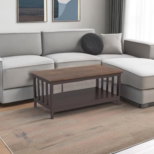 ChooChoo Farmhouse Coffee Table, Espresso Living Room Table with Shelf, 40 Inch ChooChoo