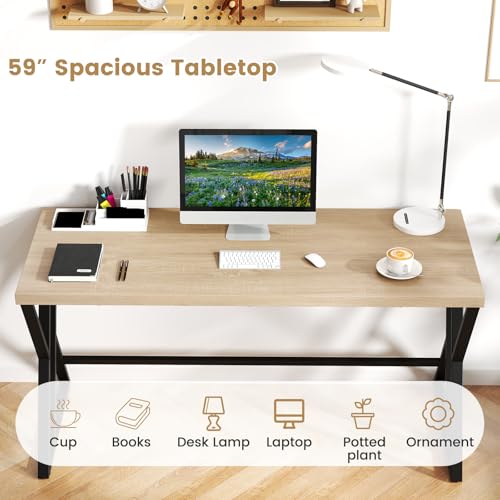 Giantex 5 FT Conference Table for 4-6 People, Modern 48" D x 59" W Large Meeting Table with Z-Shaped Metal Leg, Rectangle Conference Room Table for Office, Boardroom, Grey Oak Giantex