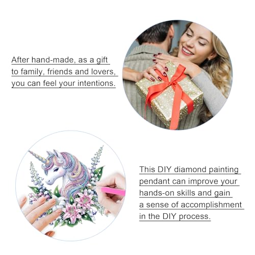 JISHSHAY Diamond Painting Hanging Unicorn Diamond Art Pendant Flower Gem Art Wind Chimes Gem Painting Hanging Pendant Mosaic Kits for Adults Windchimes Embroidery Kit Suncatchers Sun Catchers JISHSHAY