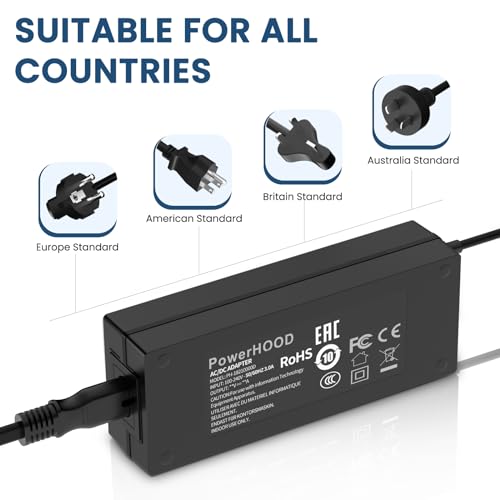 PowerHOOD AC Adapter Compatible with ELEGOO PHECDA 20W Laser Engraver & Cutter 20000mW High Precision Engraving Cutting 24 Volt Switching Power Supply Cord Charger Cable PSU Mains PowerHOOD