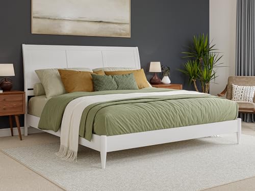 Valencia King Solid Wood Low Profile Sleigh Bed with Charging Station - White AFI