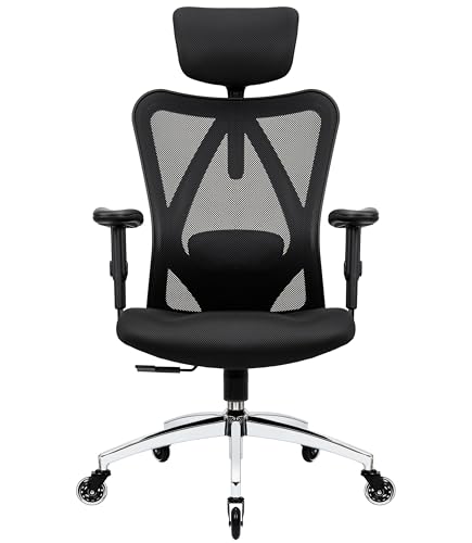 Ergonomic Office Chair - Adjustable Desk Chair with Lumbar Support and Rollerblade Wheels - High Back Chairs with Breathable Mesh - Thick Seat Cushion, Head, and Arm Rests - Reclines (Black) Duramont