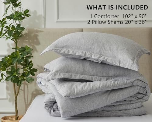 CozyLux King Size Comforter Set - 3 Pieces Light Grey Soft Luxury Cationic Dyeing Bedding Comforter for All Season, Light Gray Breathable Lightweight Fluffy Bed Set with 1 Comforter and 2 Pillow Shams CozyLux