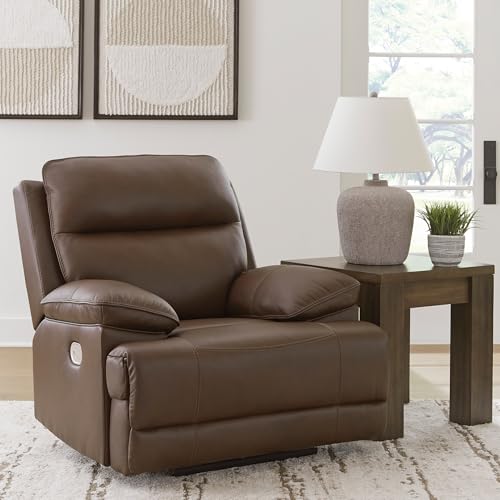 Signature Design by Ashley VonRyan Modern Zero Gravity Leather Match Power Recliner with Adjustable Headrest and USB Ports, Dark Brown Signature Design by Ashley