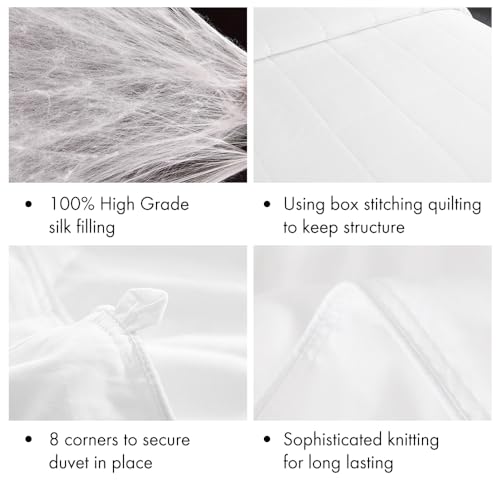 Mommesilk Silk Comforter/Duvet/Quilt, 100% Natural Silk Bedding Blanket, Cool for Summer, Machine Washable White, Full 76x87 Inch Mommesilk