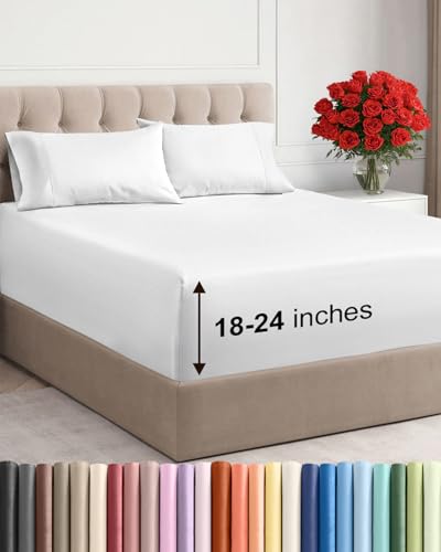 Extra Deep Twin XL Sheet Set - 4 Piece Breathable and Cooling Sheets - Hotel Luxury Bedding for Women, Men, Kids & Teens - Easy & Secure Fit - Soft, Wrinkle Free and Comfy - Extra Deep Pockets - White CGK Unlimited