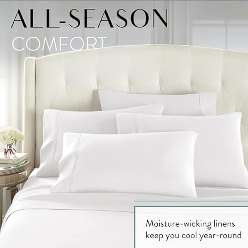 Danjor Linens Bed Sheet Set Queen Size for Hot Sleepers, Hotel Premium Sheets with 4 Pillowcases, Lightweight Brushed Microfiber Deep Pockets, Breathable Cooling 6 Piece Bedding Sets, White Danjor Linens