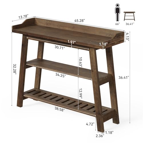 LITTLE TREE Solid Wood Entryway Table, 45" Narrow Console Table for Entryway, 3-Tier Modern Farmhouse Behind Couch Sofa Table with Raised Sided Back Panel for Entrance, Entry, Hallway, Dark Brown LITTLE TREE