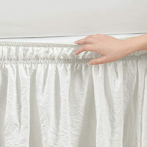 Lush Decor Ruched Ruffle Elastic Easy Wrap Around Bed Skirt Single Queen/King/Cal King Off White - Queen Bed Skirt - Dust Ruffle - Cream Bedskirts Lush Decor