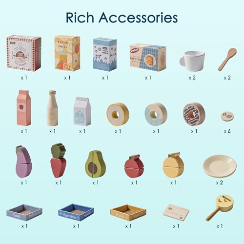 ROBUD Grocery Store Playset, Kids Play Store, Wooden Supermarket Playset with Cash Register, Chalkboard, Vending Machine, Coffee Machine, Oven, Play Food Accessories, Gift for Boys Girls 3+ ROBUD