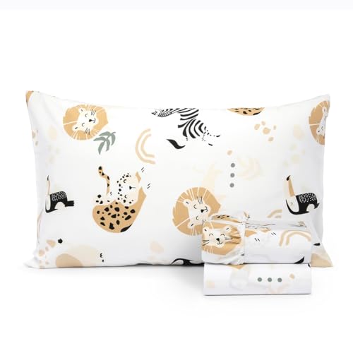 100% Cotton 210TC Salt Earth Kids Bedsheet,Twin Sheets Set for Toddler bed, 3 Piece Bedding Set Including Flat Sheet, Fitted Sheet, and Pillowcase, Themed Sheets for a Playful Kids Bed (Jungle Safari) Salt Earth