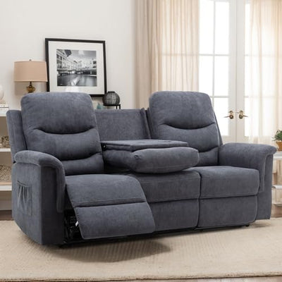 Consofa Reclining Sofa, Recliner Sofa 3 Seater with Flipped Middle Backrest, 2 Cup Holders, Manual Wall Hugger Couches for Living Room, Home Theater Seating Loveseat Recliner Sofa