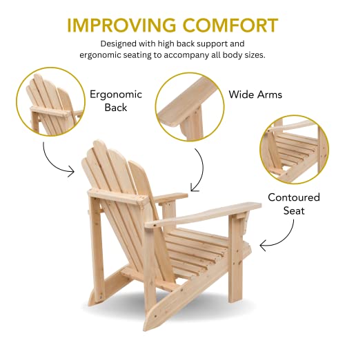 Shine Company Westport Wooden Adirondack Chair, Outdoor Patio Firepit Chairs, Back & Seat Pre-Assembled, Natural Shine Company