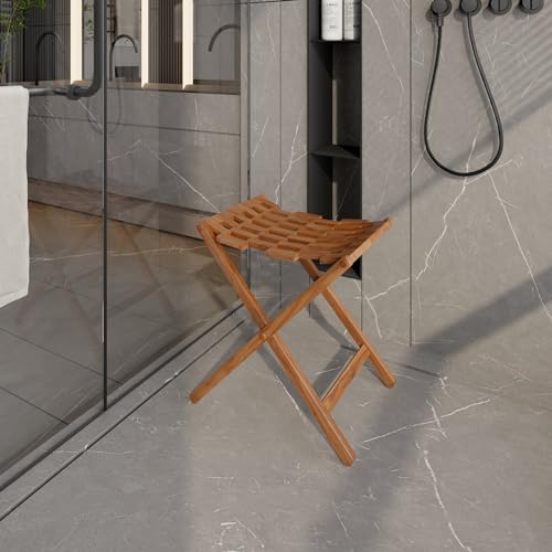 Bare Decor Mosaic Folding Stool in Solid Teak Wood, Brown Bare Decor