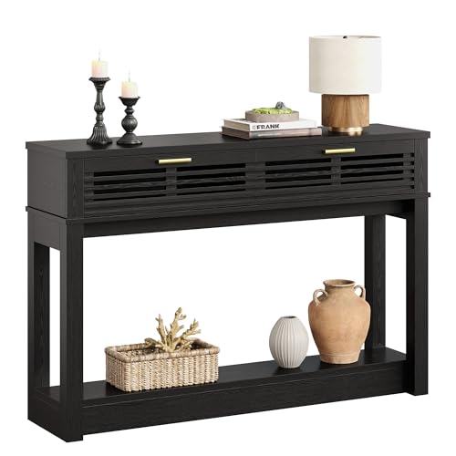 IRONCK Entryway Table, 47" Console Table with Drawer for Living Room, Wooden Sofa Table with Storage, Mid Century Modern, Black IRONCK