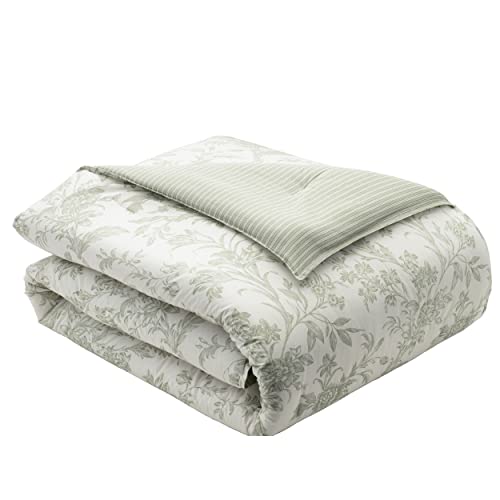 Laura Ashley Home - King Duvet Cover Set, Reversible Cotton Bedding with Matching Shams, Lightweight Home Decor for All Seasons (Natalie Sage, King) Laura Ashley
