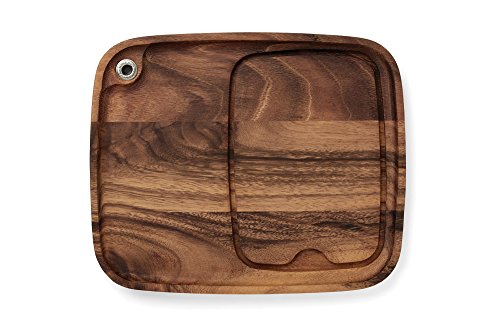 Ironwood Gourmet Fort Worth Steak Plate with Juice Channel, Acacia Wood 13 x 11 x 0.75 -inches, Brown Ironwood Gourmet