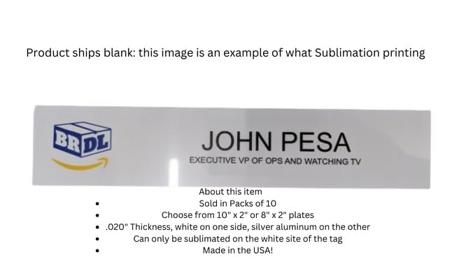 Aluminum Office Nameplates - White Blank Sublimation Plates - Pack/10 (10x2) NapTags