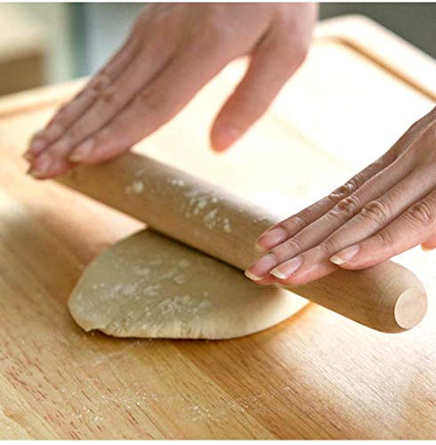 Wooden Rolling Pin, French Dumpling Rolling Pin for Baking Pizza Dough Roller 30 x 3.5cm SmellS