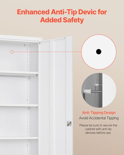 VEVOR Metal Storage Cabinet, Lockable Steel Garage Cabinet with Adjustable Shelves, 2 Magnetic Doors, 2 Keys, 5-Tiers Tool Storage Locker for Home, Office, School, Warehouse, Basement, Laundry, White VEVOR
