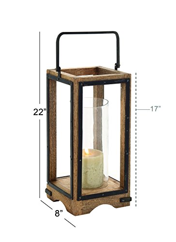 Deco 79 Wood and Metal and Glass Lantern, 8" x 8" x 22" Deco 79