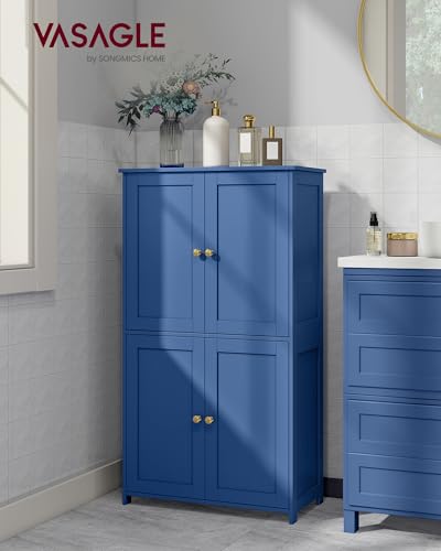 VASAGLE Floor Storage Cabinet, Shaker Cabinet with 2 Adjustable Shelves, 4 Doors, Tall Freestanding Organizer Unit, for Kitchen Bathroom Living Room, Bijou Blue UBBC553QE01S VASAGLE