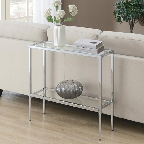 Convenience Concepts Nadia Chrome Entryway Table 31.5" - Contemporary Modern Sofa Console Table with Storage Shelf, Narrow Minimalist Hall Table for Living Room, Bedroom, Bathroom, Glass/Chrome Convenience Concepts