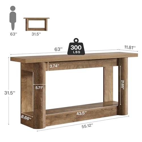 Tribesigns 63-Inch Farmhouse Console Table, 2-Tier Storage Sofa Table Behind The Couch, Narrow Long Entryway Furniture for Home Hallway, Entrance, Living Room, Brown Tribesigns