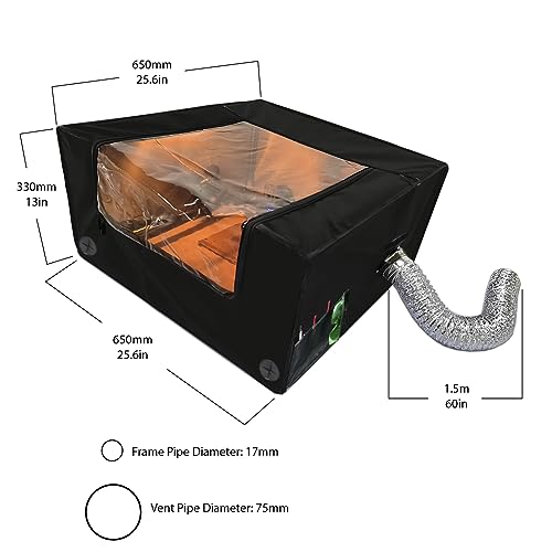 Laser Engraver Enclosure with LED Light,Ventilation Kit,Upgraded Fireproof Laser Engraving Machine Cover,Filtering Window,Smoke Vent,Noise Reduction,Dustproof Cover for Most Laser Cutter,650X650X330mm Makacces