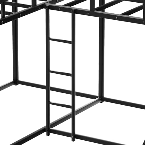 Ball & Cast L-Shaped Bunk Bed with Slide and Short Ladder,Metal Corner Bed Frame w/Full Length Guardrail,Heavy-Duty 4 Bunkbed or Apartment,Bedroom,Guest Room,Black Ball & Cast