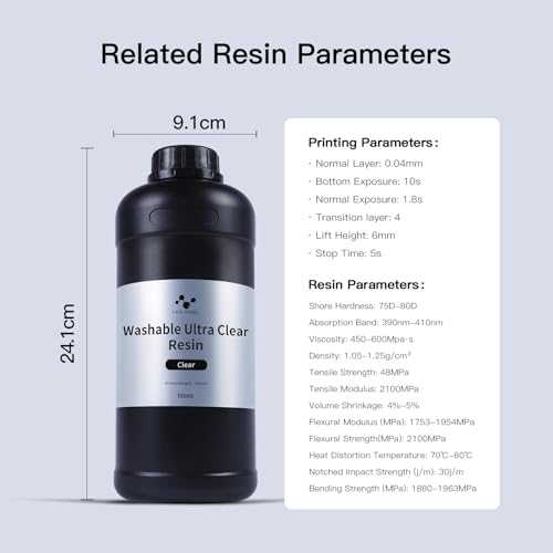 NOVA3D Ultra Clear Water Washable 3D Printer Resin High Precision 405nm LCD UV Fast Curing 3D Printing Resin for LCD DLP Resin 3D Printers, Resist Yellowing & Low Odor (Ultra Clear, 1kg) NOVA3D