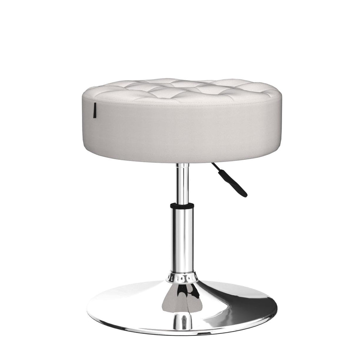 Furniliving Mid-Century Tufted Adjustable Swivel Makeup Ottoman Stool; Modern Big Size Round Vanity Stool Chair for Bedroom Living Room (White) Furniliving