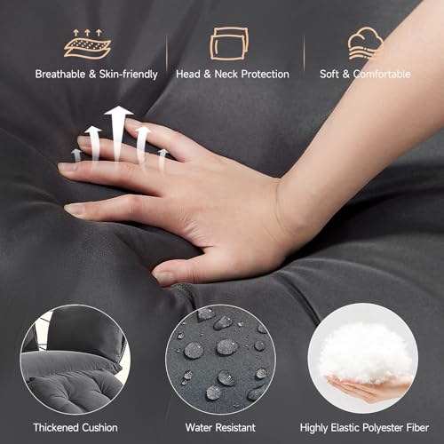 ONBRILL Hanging Egg Chair with Adjustable Footrest & Stand, Wicker Rattan Swing Hammock Chair with Cushion & Double Chains, 350LBS Capacity for Outdoor & Indoor Patio, Deck, Bedroom, Balcony (BL-GR)